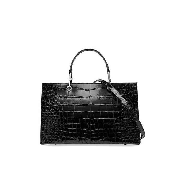 Women's Black Croc Printed Leather Handbags Mini Tote | Baginning