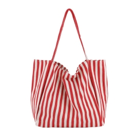 Red Striped Large Beach Shopper Bag Canvas Shoulder Bags | Baginning