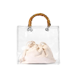Bamboo Handle Clear Purse Handbags with Inner Pouch | Baginning