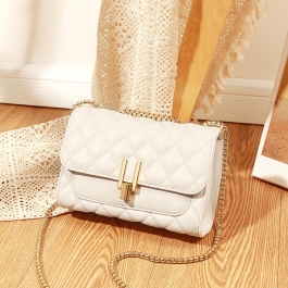 White Flap Quilted Work Bag Leather Shoulder Bags with Chain Strap