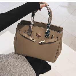 Brown Vegan Leather Handbags Scarves Double Top Handle Satchel Bag ...