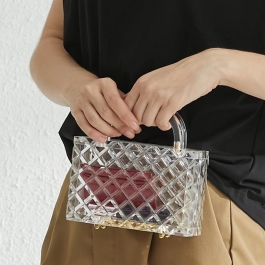 Blue Acrylic Clear Quilted Box Clutch Bags