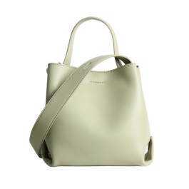 Green Genuine Leather Top Handle Minimalist Bucket Bag With Wide Strap ...