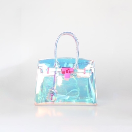 Hot Pink Lock Holographic PVC Satchel Handbags Shoulder Clear Purse ...