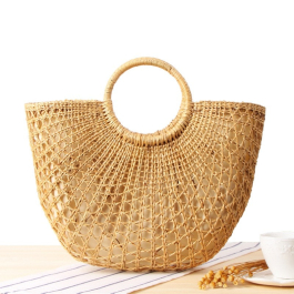 Khaki Woven Beach Bag Summer Handbag for Travelling | Baginning