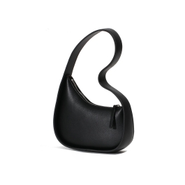 Black Genuine Leather Half Moon Handbags Shoulder Bag With Zipper ...