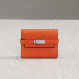 Orange Belt Lock Genuine Leather Wallet Litchit Grain Short Wallet ...