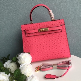 Hot Pink Ostrich Embossed Crossbody Leather Handbags Classics Bag ...