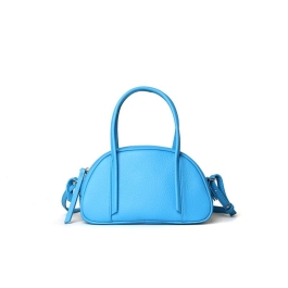 Blue Leather Crossbody Bag Litchi Grain Top Handle Hand Purse | Baginning