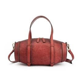 Genuine leather portable fashion Boston bag-5421cd red - Shop