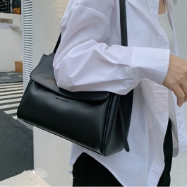 Black Soft Leather Top-Handle Flap Satchel Shoulder Bags | Baginning