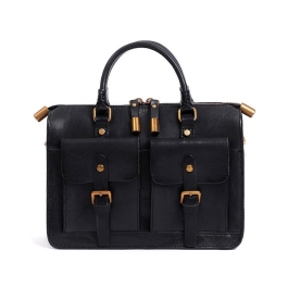 Black Leather Messenger Bag Top Handle Crossbody Satchel Bag For Work ...