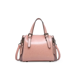 Pink Retro Double Zipper Shoulder Leather Handbags Office Bags | Baginning