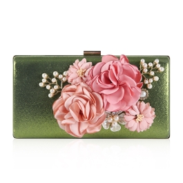 Leopard Green Flower Rhinestone Handbag