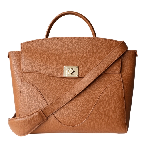 Brown Leather Belt Lock Design Office Handbags Convertible Backpack