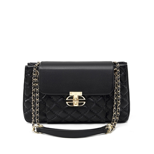 Black Leather Flap Quilted Bag Crossbody Chain Purses For Work