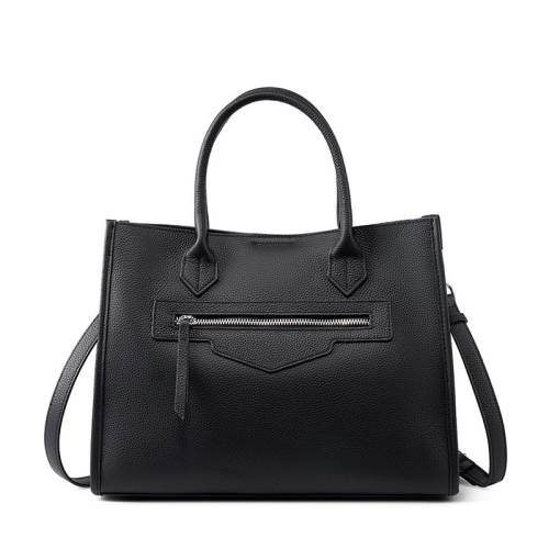 Black Genuine Leather Top Handle Office Big Satchle Bag Crossbody Purses
