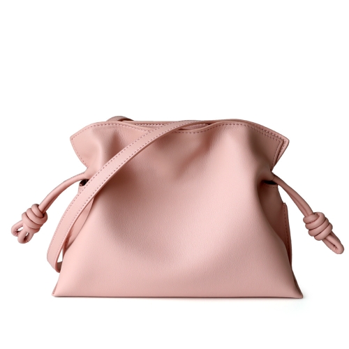 Pink Leather Drawstring Bucket Bag Crossbody Handbags For Outgoing