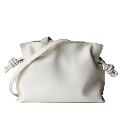 White Leather Drawstring Bucket Bag Crossbody Handbags For Outgoing