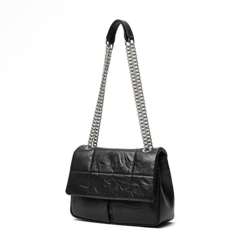 Black Leather Flap Quilted Bag Shoulder Handbags With Chain