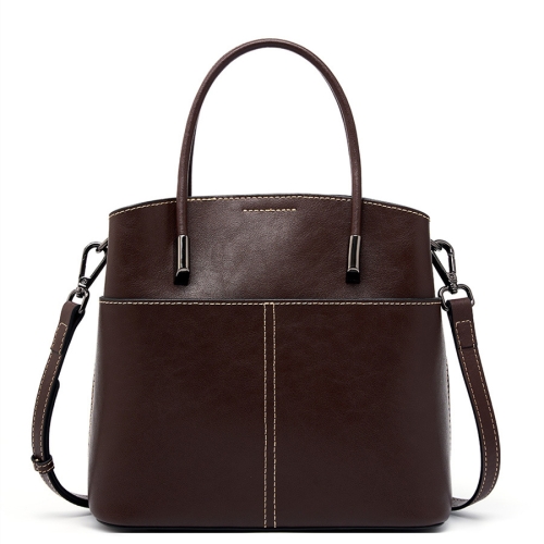 Coffee Leather Top Handle Bucket Bag Timeless Crossbody Purses