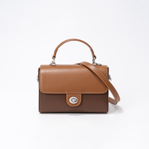 Brown Leather Top Handle Crossbody Handbags Twist Lock Dress Bags