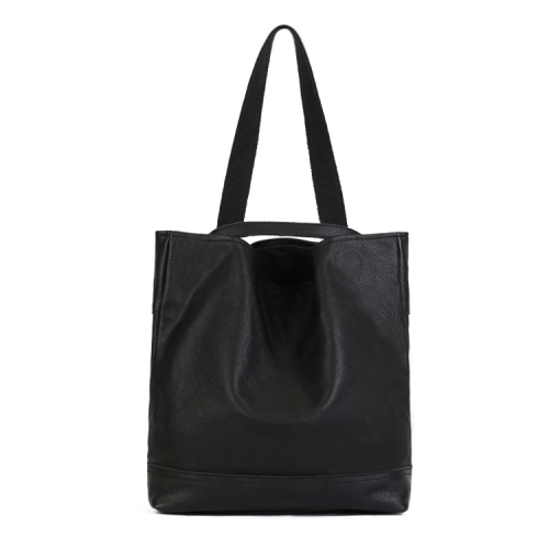 Black Leather Totes Back Zipper Over The Shoulder Bags For Shopping