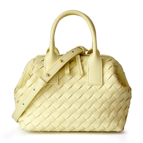 Yellow Leather Woven Bag Zip Crossbody Boston Handbags For Work