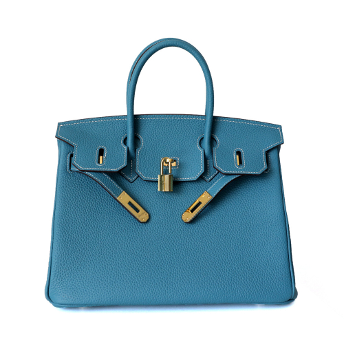 Blue Litchi Grain soft Leather Satchel Bag Big Handbags for Work