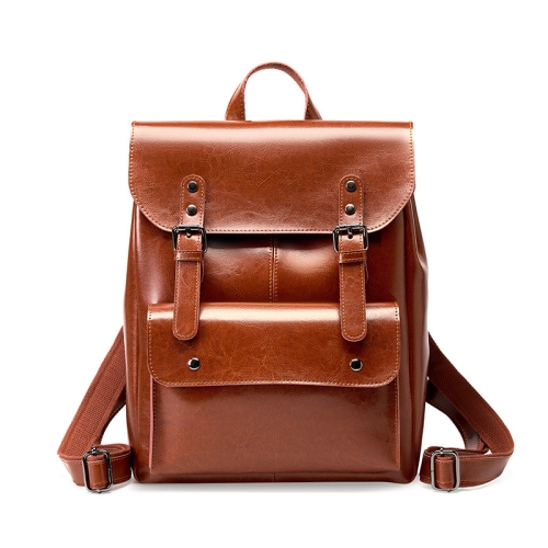 Brown Oil Leather School Backpack 14" Laptop Backpacks for Work