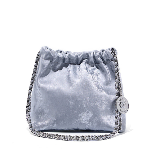 Silver Satin Handbag Mini Shoulder Bucket Bags