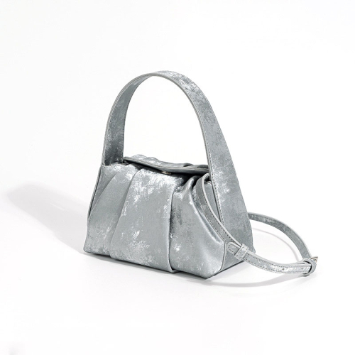 Silver Satin Plisse Handbags Small Crossbody Purses For Dresses