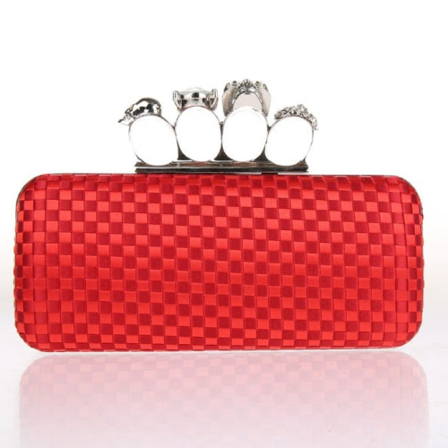 Red Knitting Brass Knuckles Fashion Clutch Purse