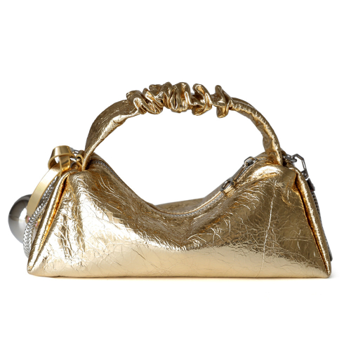 Golden Soft Leather Top Handle Crack Patterns Crossbody Chain Bags