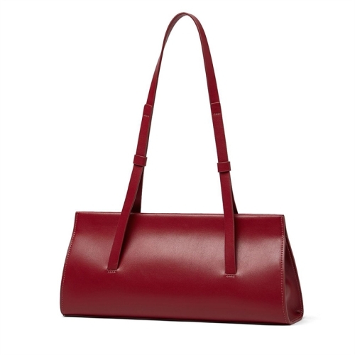 Women's Red Leather Square Baguette Shoulder Bag
