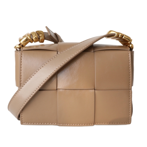 Apricot Woven Leather Small Handbags Crossbody Flap Square Purse