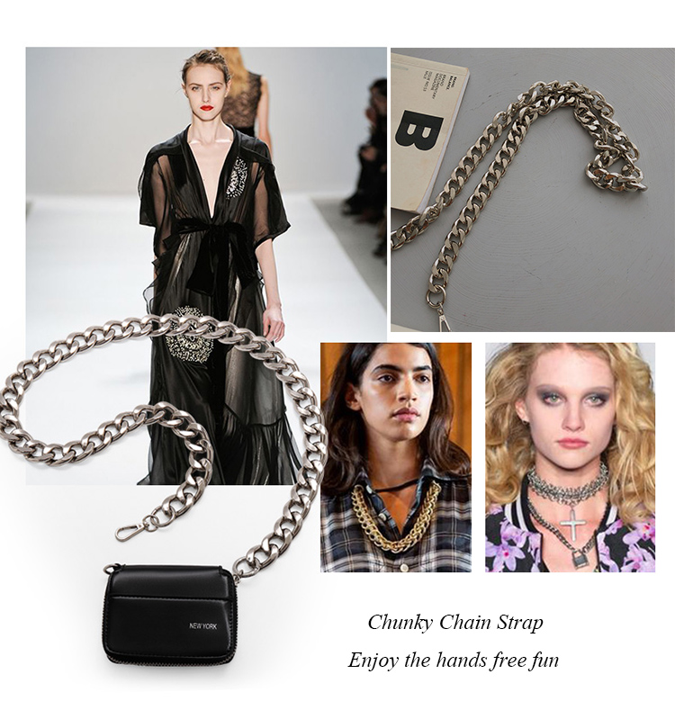 Chunky Purse Strap Bag Chain Black Handbag Chain W/ Heart Chain Accent 