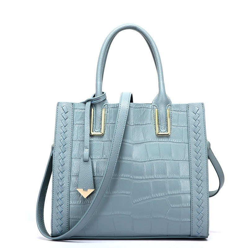Blue Genuine Leather Handbags Croc Printed Shoulder Bags