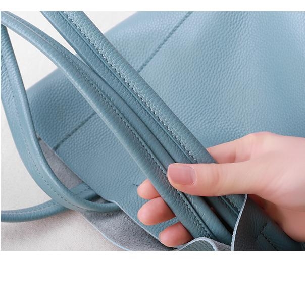Light Blue Horizontal Soft Leather Tote Bag for Women 