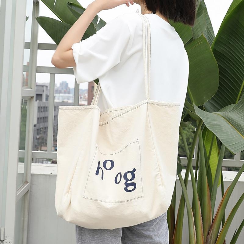 2021 Fashion Black Canvas Soft Tote Bag Large Shoulder Bags for Women