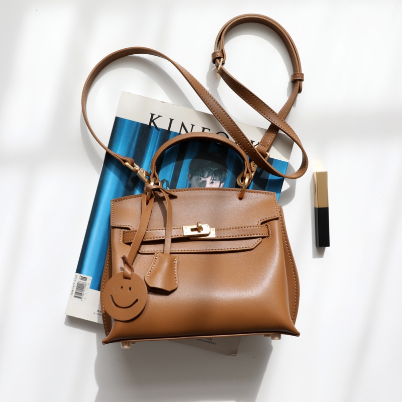 Apricot Leather Belt Lock Design Office Handbags