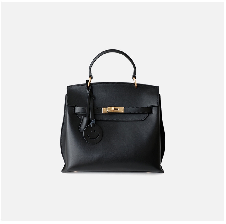 Black Leather Lock Design Office Handbags