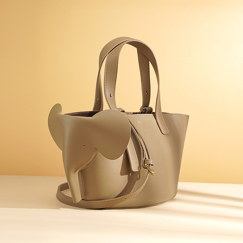 2022 New Arrivel Silver-Grey Cute Elephant Design Leather Mini Tote Bags