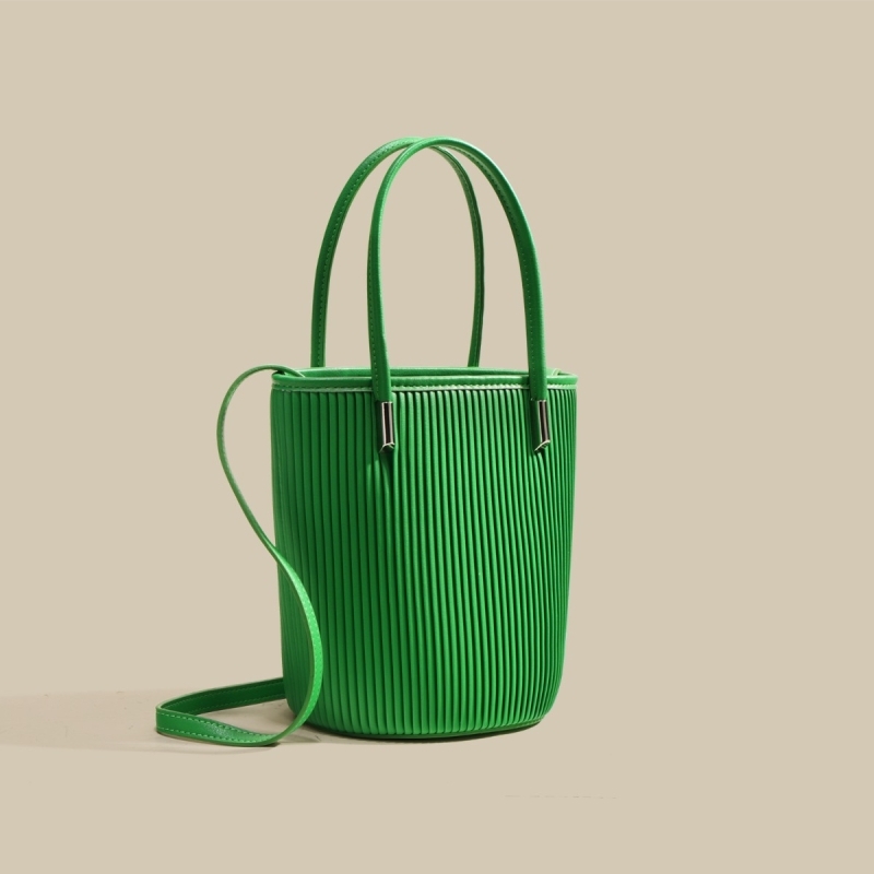2022 New Arrivel Green Leather Ruffles Mini Tote Bag Bucket Handbag