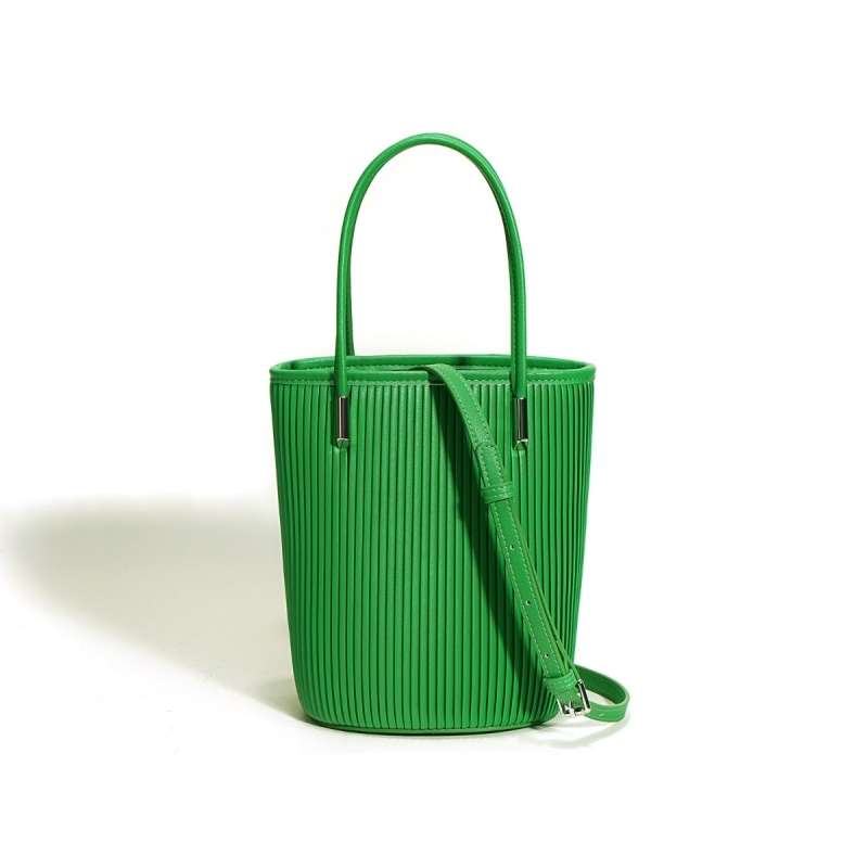 2022 New Arrivel Green Leather Ruffles Mini Tote Bag Bucket Handbag