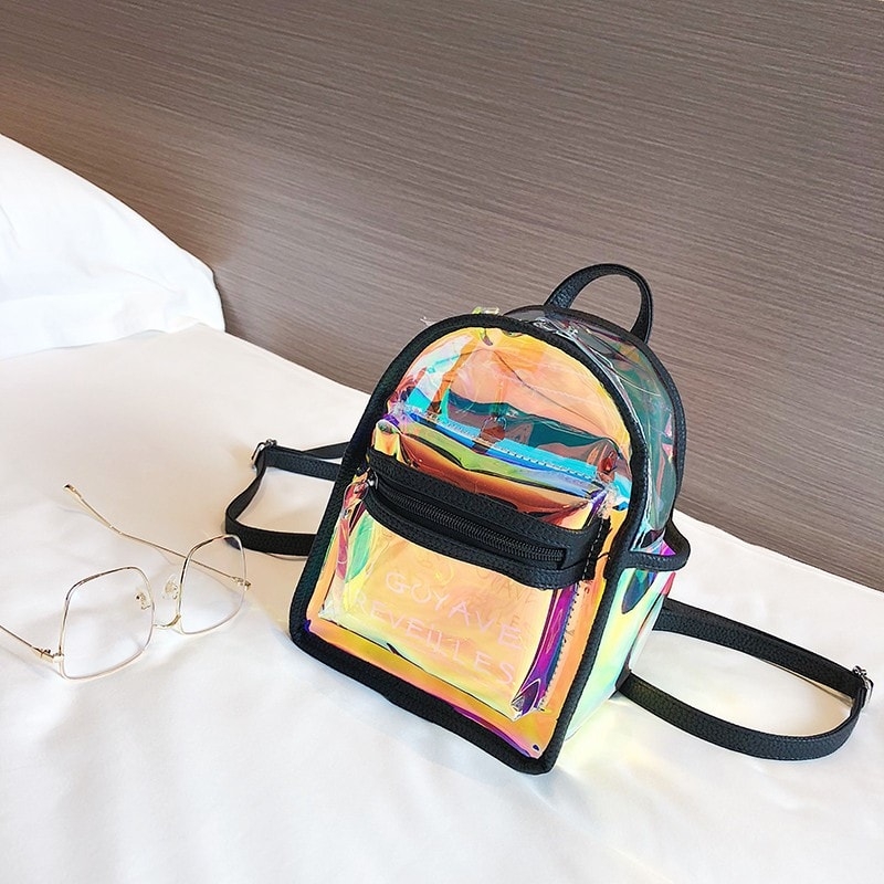 Holographic Pocket Front Clear Backpacks Fashion Mini Backpacks