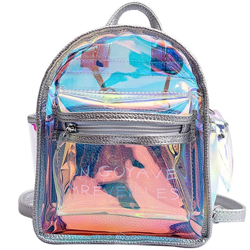 Fashion Silver Mini Backpacks Holographic Pocket Front Clear Backpacks