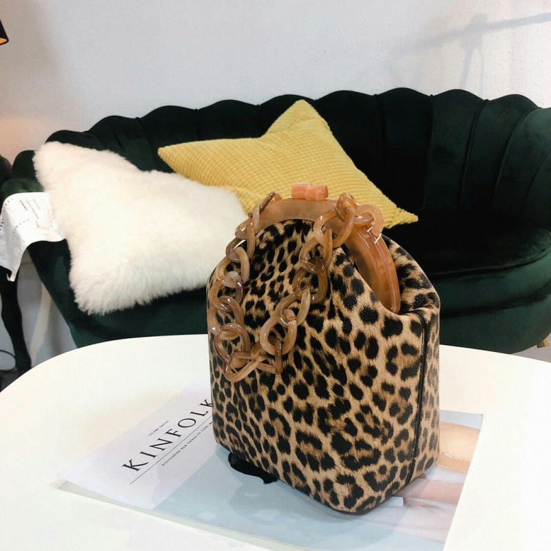 Leopard Print Square Box Clutch Chain Shoulder Bags Party Purse