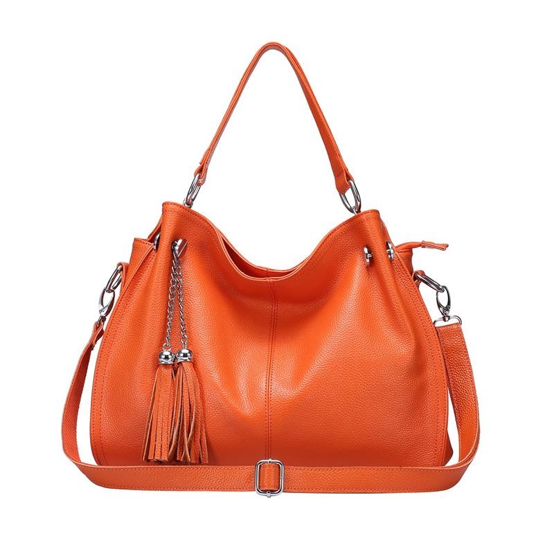Orange Tassel Genuine Leather Handbags 