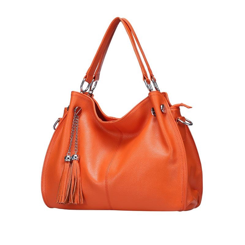 Orange Tassel Genuine Leather Handbags 
